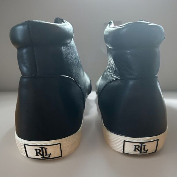 Lauren Ralph Lauren Rowling High Top Leather Sneakers Black Lace Up Size 11B - Picture 3 of 10